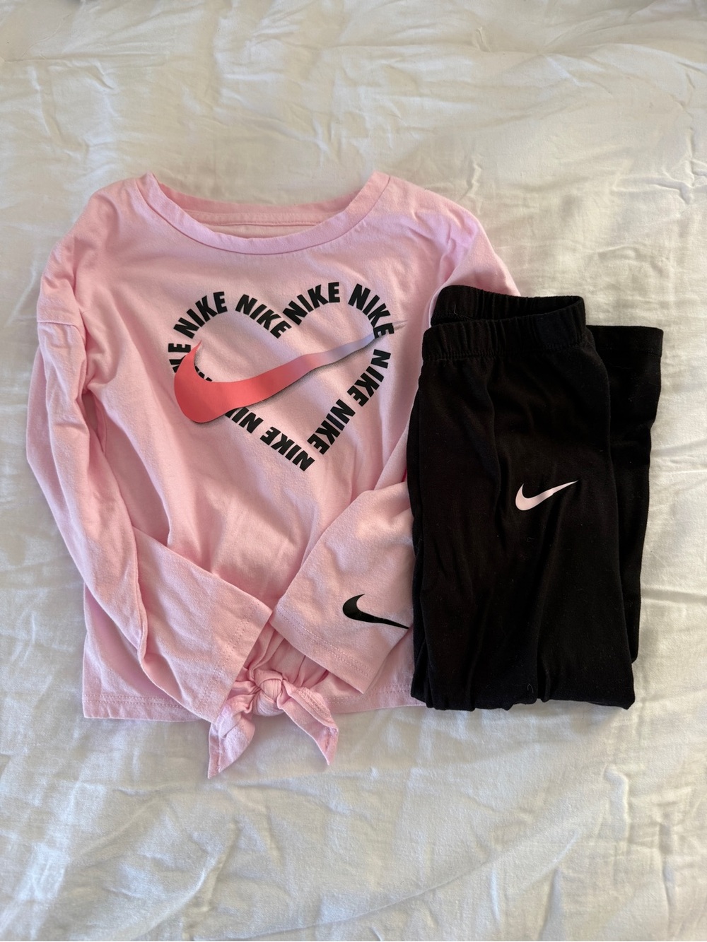 Nike Pink Heart Swoosh Tie-Front Top with Black Logo Accents